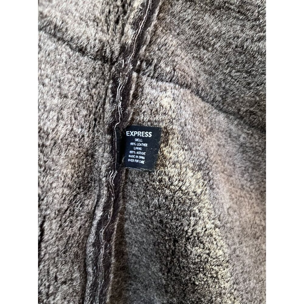 Y2K Brown Suede Penny Lane Coat Faux Sherpa Lining Fur Collar & Cuffs - Picture 12 of 12